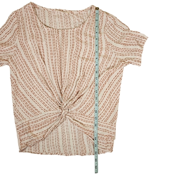 Black Pine Linen Blend Knot Front Blouse, Red/Ivory, Small - Picture 9 of 10